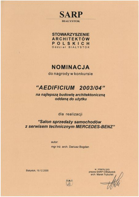 Certyfikat SARP Białystok